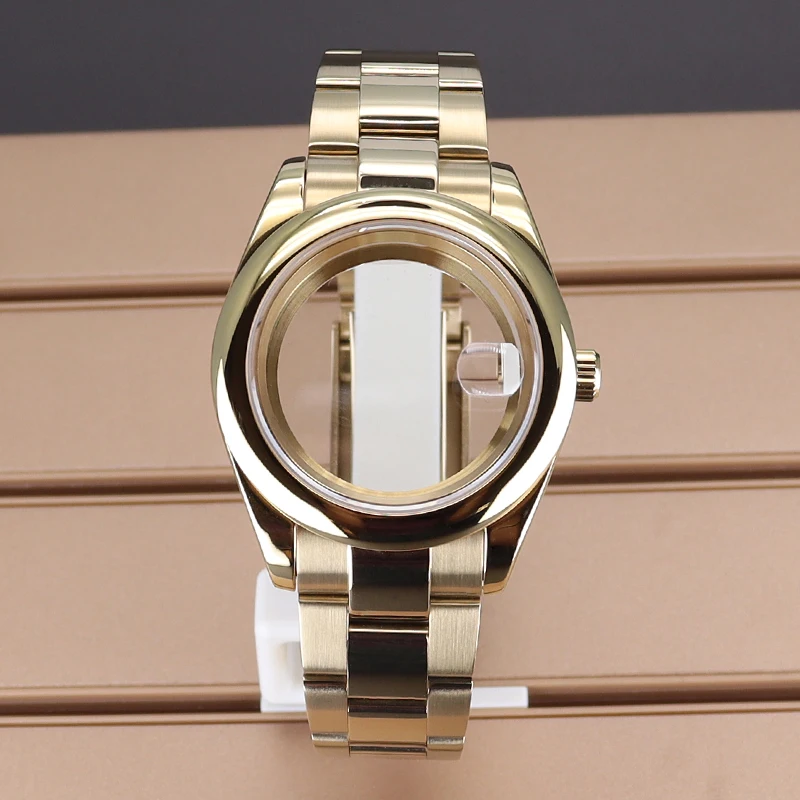 Gold 40mm 36mm Round Edge Watch Case Fashion Waterproof For Seiko NH35 NH36 NH34 Miyota8215 Movement 28.5mm Dial Oyster Bracelet