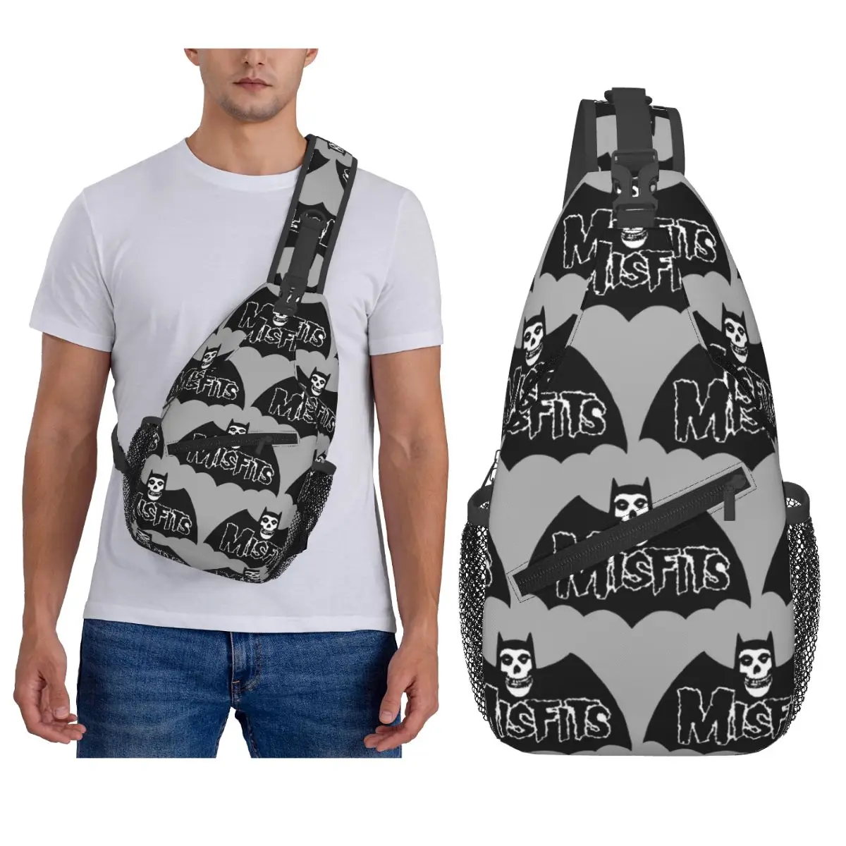 الخفافيش الجمجمة غير أسوياء الجمجمة شبكة حقيبة صدر للرجال الرجال الرافعة Crossbody على ظهره حقيبة صدر للرجال السفر المشي لمسافات طويلة Daypack حقيبة كتف