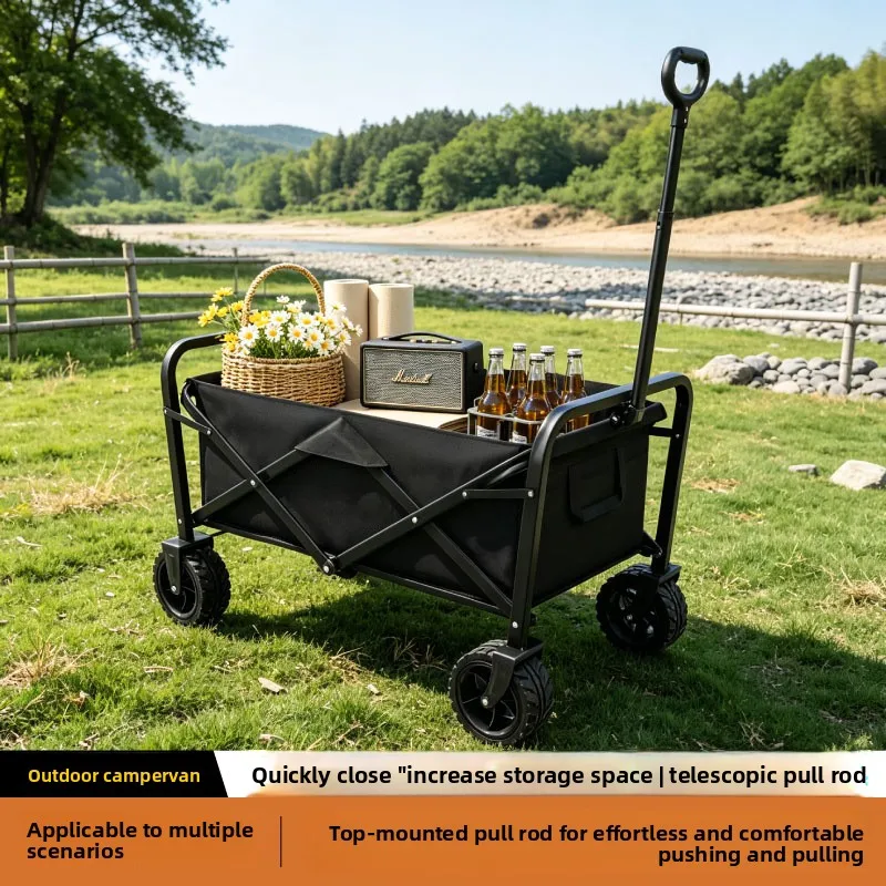 Multifunction Foldable Outdoor Cart Large Capacity Camping Wagon Picnic Gear Handcart Folding Cart Outdoor Camping Foldable Cart