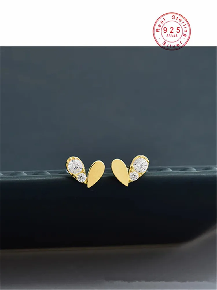 Premium Half Zircon Heart-shaped Asymmetrical Earrings Delicate S925 Sterling Silver Female Student Simple Accessories Gifts