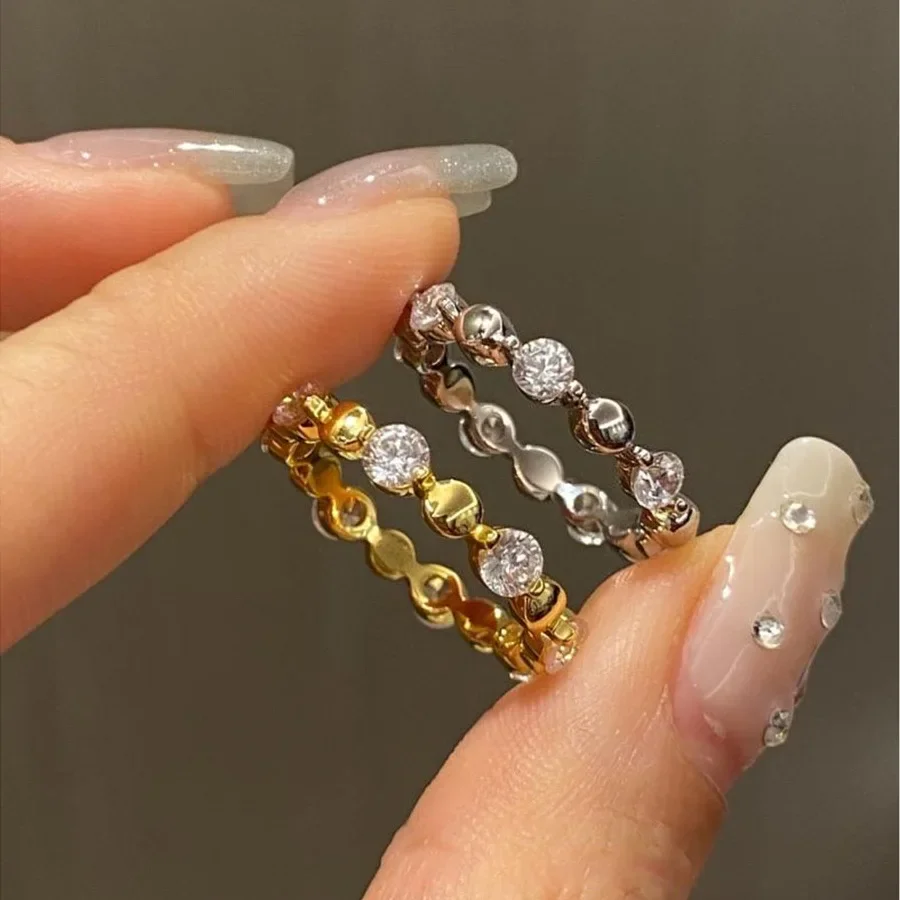 

silver 925 Light Luxury Crystal Beads Rings for Women Stacking Style Simple and Fashion Ring Suitable for Daily Jewelry Gifts