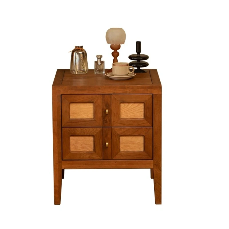 

French retro style cherry wood bedside table master bedroom side cabinet multi-functional storage TV