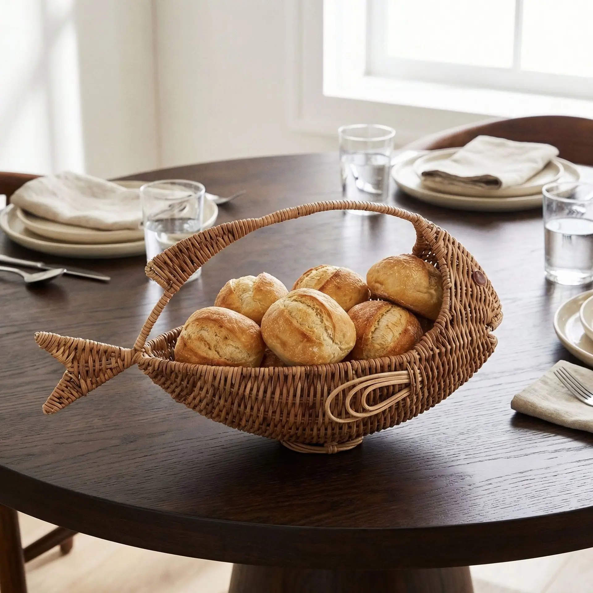 Natural rattan woven basket fish-shaped vegetable and fruit pastry snack basket home decoration creative fruit basket