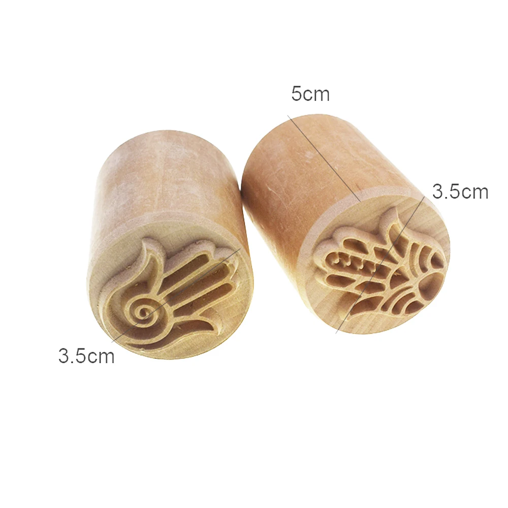 NEW Pottery Tool Fatima Lucky Hand Texture Block Print Emboss Carved Wooden Clay Stamp Argil Tools for Ceramics 3.5CM Round