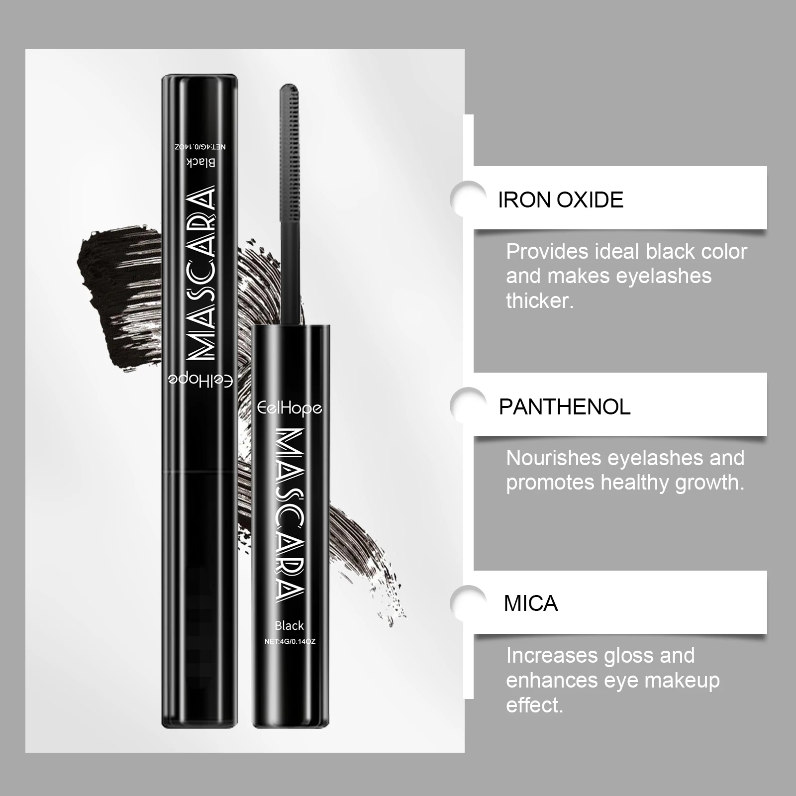 Mascara noir, cils nordiques, plus épais, augmente la brillance, améliore l'effet de maquillage des yeux, formule douce