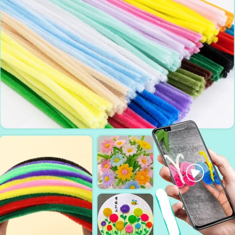 100/300/400Pcs Chenille Stems Flexible Wire Soft Touch Pipe Cleaners Bendable DIY Crafts Sticks for Artificial Flower Making view 5