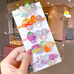 5pcs/set Cute Cartoon Grape Ice Cream Swan Mushroom Shell Elastic Hair Bands For Girls Hair Tie Rubber Band Hair Accessories