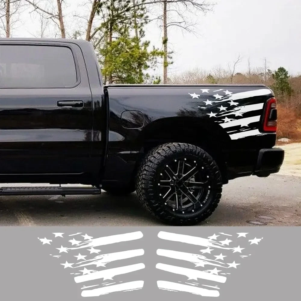 2Pcs Creative American Flag Style Pickup Trunk Side Car Stickers For RAM 1500  F-150 Ranger Hilux D-MAX Silverado Decals Decor