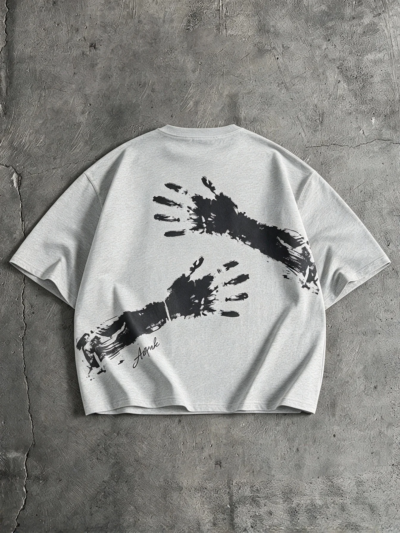 2026 Cropped T-shirt for Men Abstract Ink Handprint Back Graphic Print Short Sleeve Tee, White Loose Art Street Fashion Top