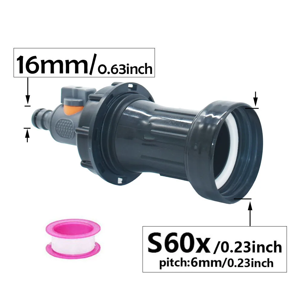 S60 IBC Tank Tap Adapter S60 To 16mm Nipple Connector Extension Garden Ton Barrel Connect Faucet 1000 Liter IBC Tank Fitting