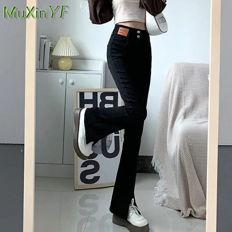 Women Autumn Winter New Loose Letter Hooded Sweater+black Jeans 2-piece Suit Korean Chic Knit Pullover Denim Pants Matching Set