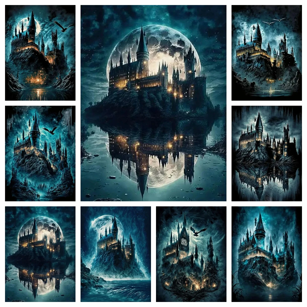 Kits de pintura artística de diamante 5d Diy, Castillo de Hogwarts de Harry Potter, bordado de Luna, joyería, decoración del hogar, punto de cruz, regalo de dibujos animados para niños