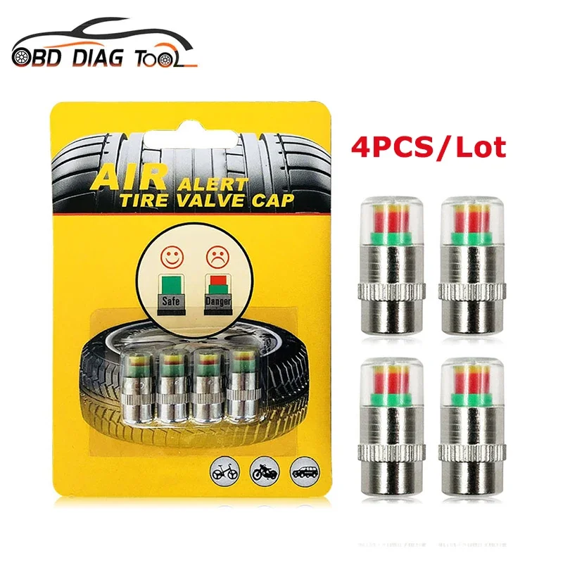 

Universal 4pcs Auto Car Tire Pressure Monitor Alarm 2.4 PSI Air Alert Cap Valve Stem Caps Sensor Indicator Tire External Tools