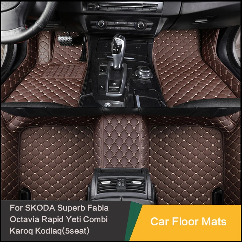 

Custom Car Floor Mats Special For SKODA Superb Fabia Octavia Rapid Yeti Combi Karoq Kodiaq(5seat) Leather Carpet Car Accessories