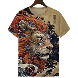 Fashion Trend Animal Print T-shirts For Men Summer Large Size Short Sleeve Loose Tee Shirt O Collar Casual Tops Men Clothing 3XL