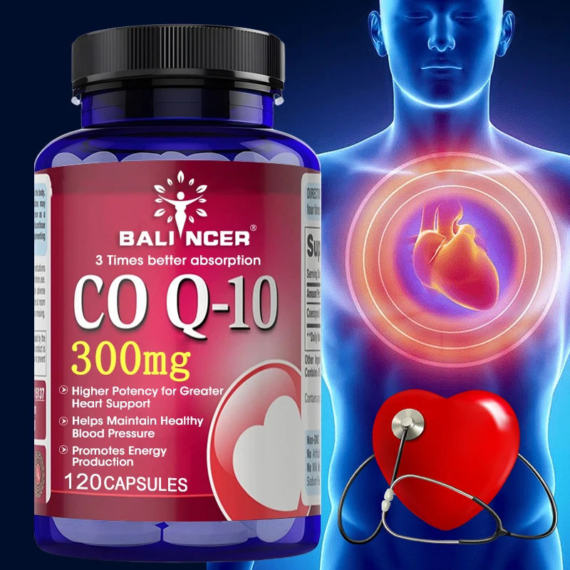 Coenzima Q10 Cápsulas antioxidantes de 300 mg: forma activa más alta absorción para la salud del corazón, inmunológico y de la piel