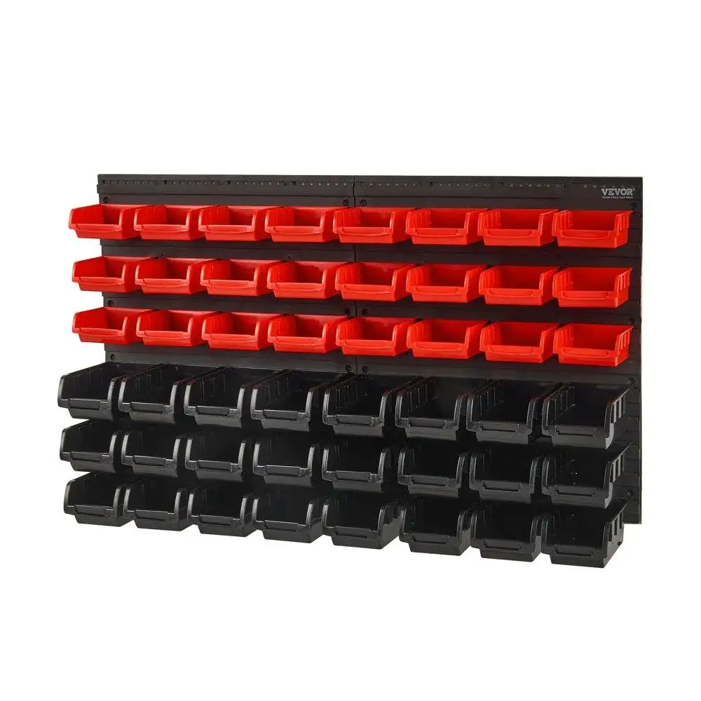 

Wall Mounted Plastic 48 Bin Storage Rack Organizer with Wall Panels for Small Parts Garage Shop Multiple Colors