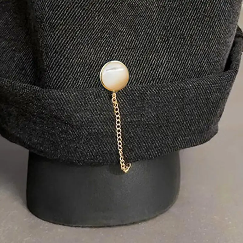 Pearl Magnetic Jean Button Clip with Chain Multi‑Function Metal Clothing Cuff Clip Detachable Waist Adjustment Accessories
