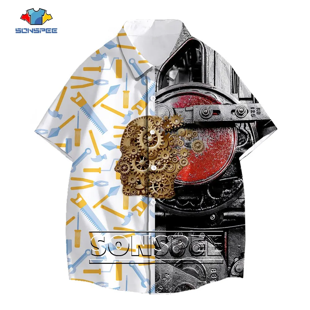 

SONSPEE 3D Printing Mechanical Gear Harajuku Botton Breathable Shirt Men Women Oversize Shirts Classic Short Sleeve Fashion Tops