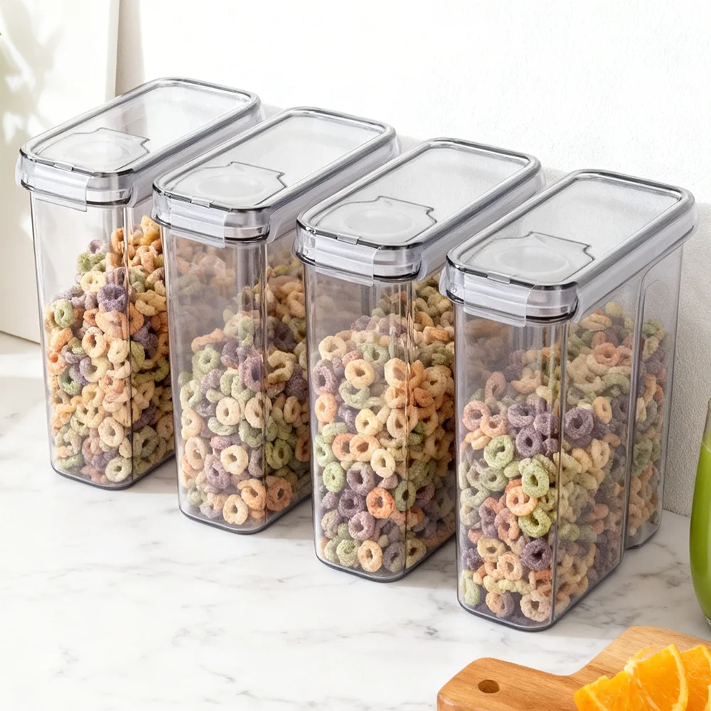 4-teilig/8-teilig/12-teilig 4L Aufbewahrungsbehälter Versiegelte Lebensmittel-Aufbewahrungsbox Müsli-Süßigkeiten-Trockenfutter-Behälter Luftdichtes Müsli-Aufbewahrungsset Transparent – Detail 1