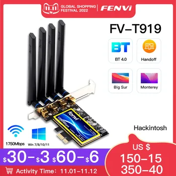 PCIe 데스크탑 와이파이 카드, 탑 Fenvi T919, 1750Mbps, BCM94360, MacOS 해킨토시 802.11AC 블루투스 4.0, 듀얼 밴드 무선 어댑터 