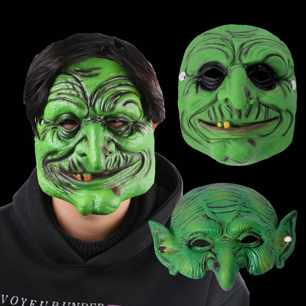 

Зеленое лицо с маской, косплей, демон, волшебница, маски из искусственной кожи, Хэллоуин, карнавал, наряд, костюм для вечеринки, реквизит