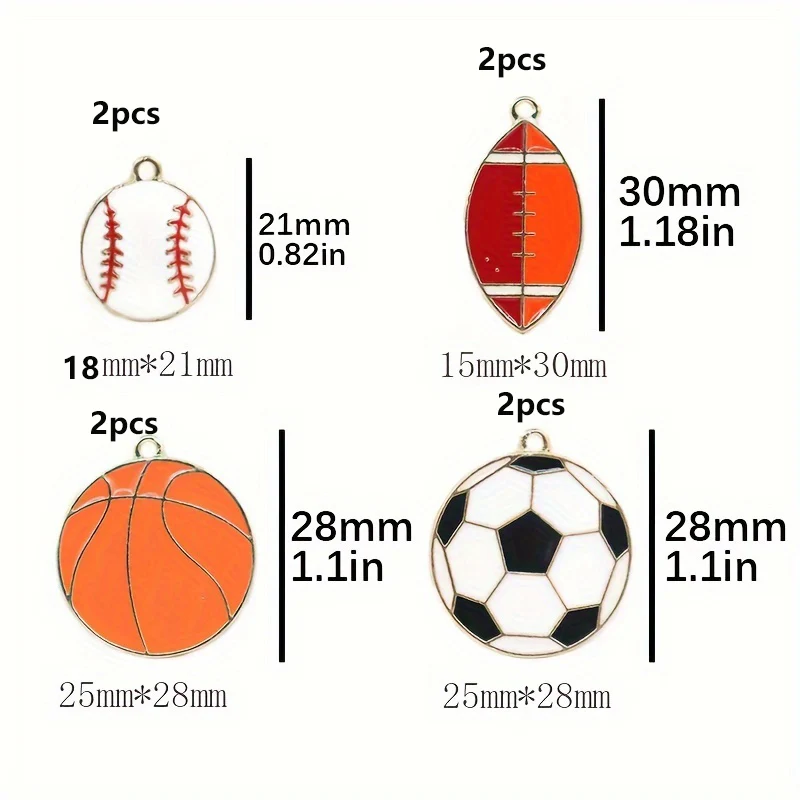 8pcs Sports Theme Baseball Football Rugby Enamel Charms Pendant for Jewelry Making DIY Necklace Bracelet Jewelry Findings