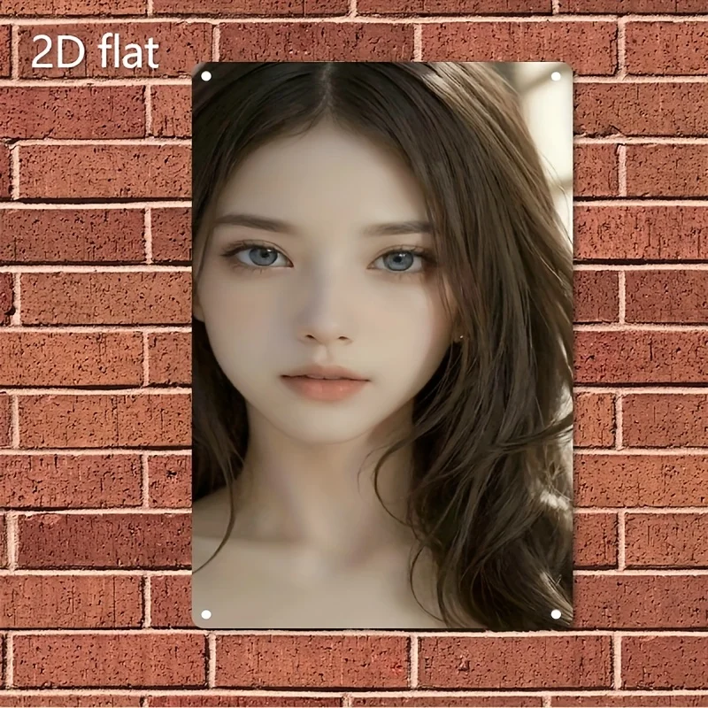 Korean Metal Wall Art Plate, Asian Woman Portrait Sign, Durable 2D Flat Iron Decor for Home Bar Cafe