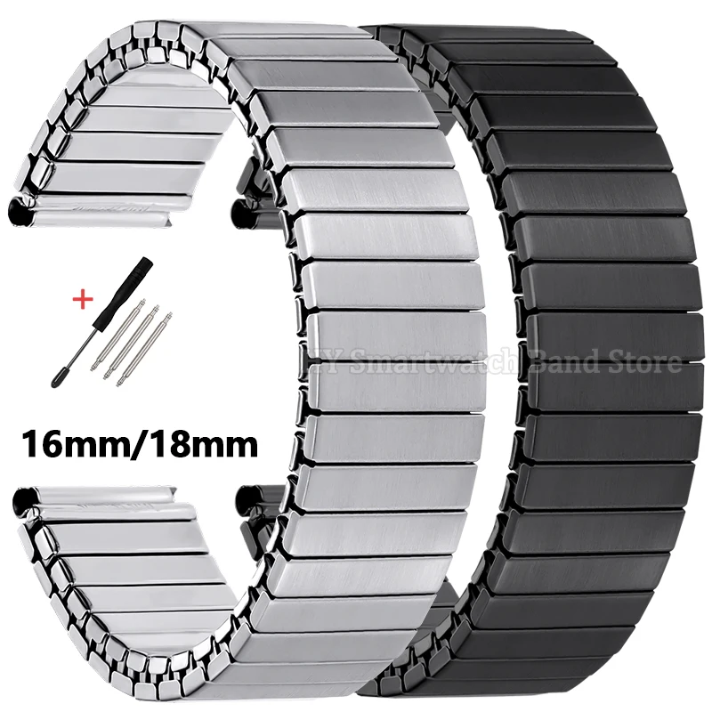 16mm 18mm Metal Elastic Bracelet Universal Replacement Wrist Band for Men Women Sttainless Steel Luxury Watch Band Expansion