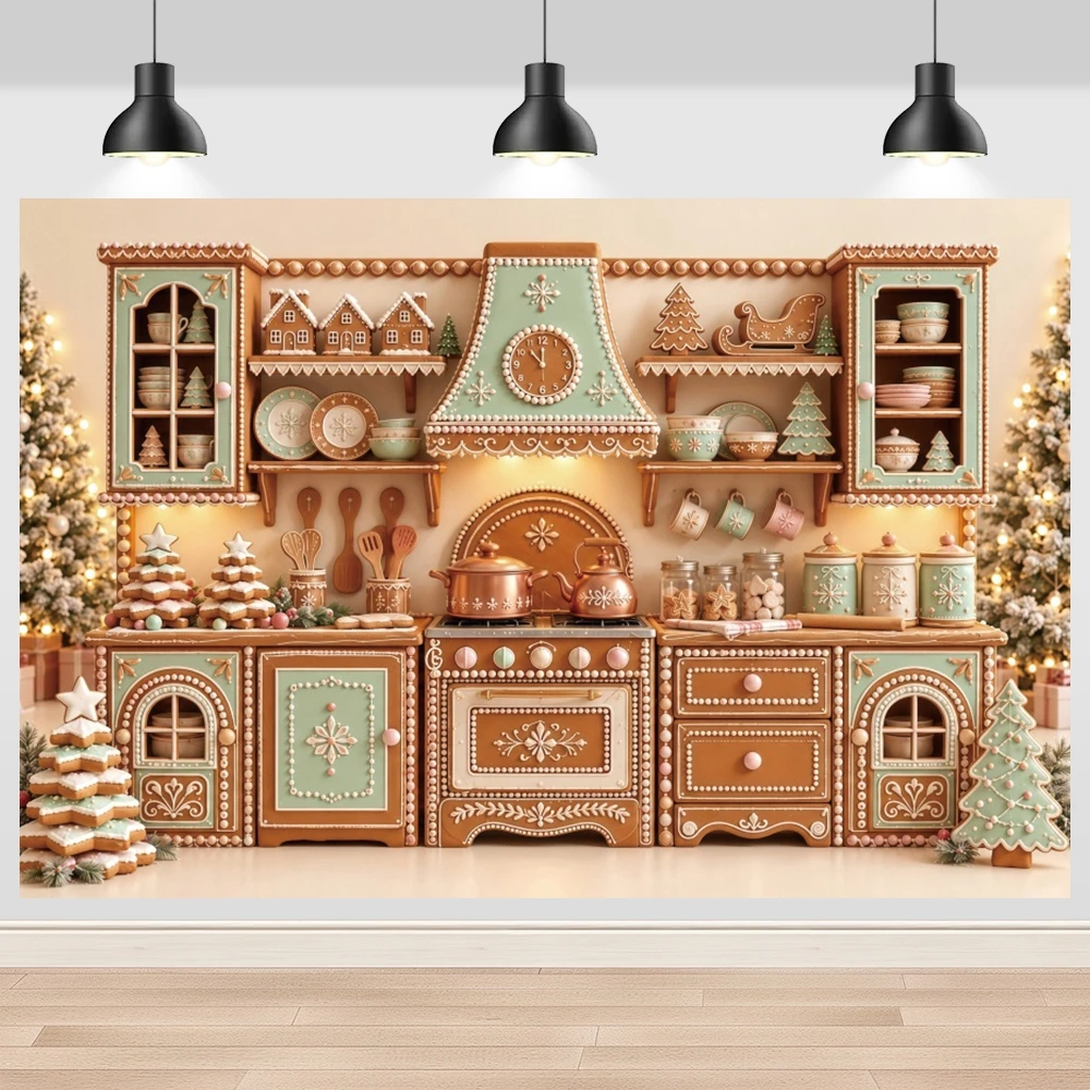 Yeele Christmas Gingerbread Kitchen Backdrop Winter Bakery Cookie Party Kid Portrait Family Holiday Decor Photography Background