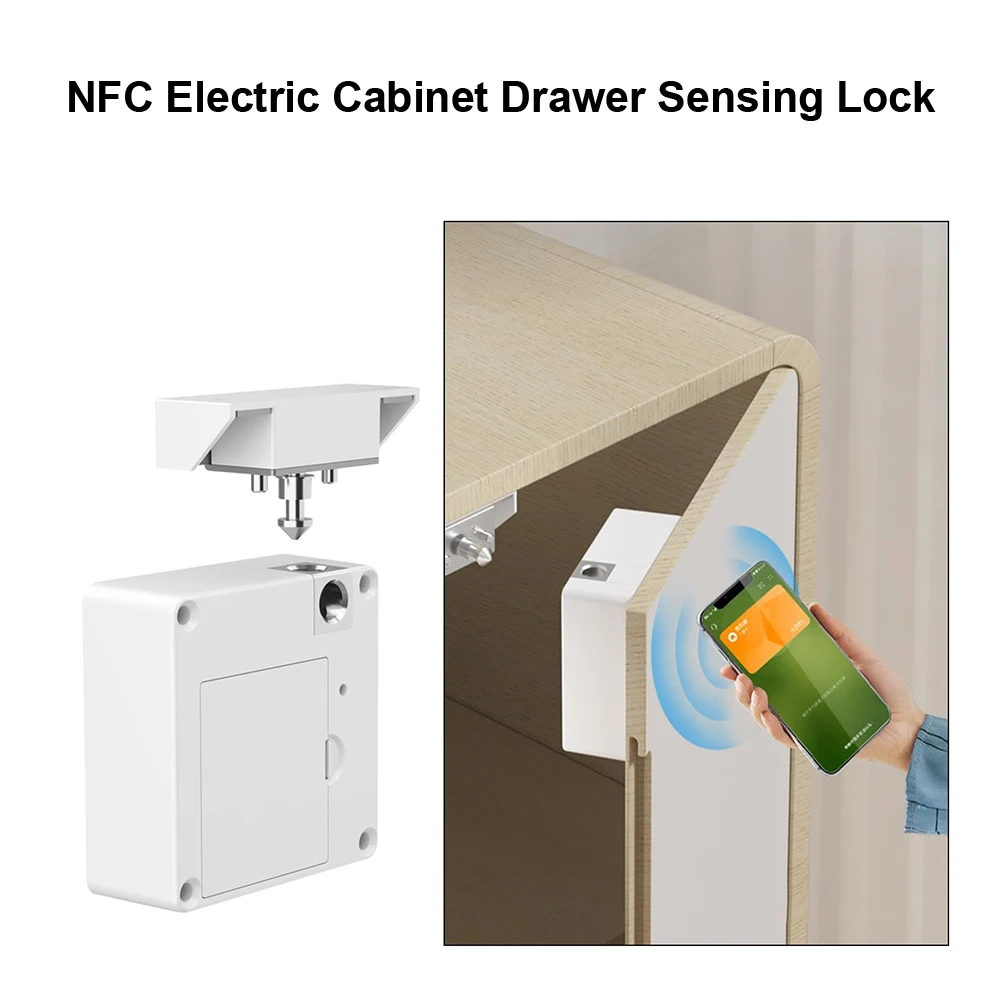 1 Set White Invisible Drawer Lock With NFC Sensor Card For Cabinet Furniture Electronic Latch System