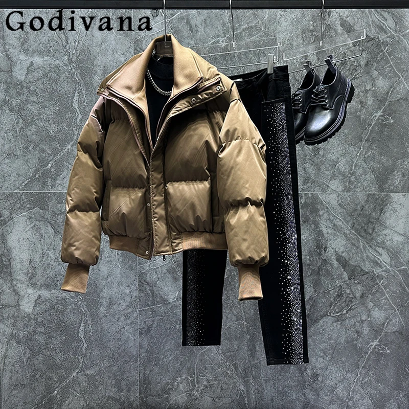 

Winter Korean Fake Two Pieces Short Stand-up Collar Cotton-padded Jacket Men Thickened Warm Loose Leisure Fashion Versatile Coat