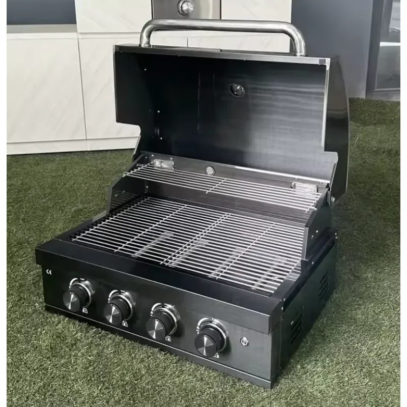 4 Burner Built in Gas Grill Food Grade 304 Stainless Steel with Dome Cover for Outdoor Patio Garden BBQ Cooking Station