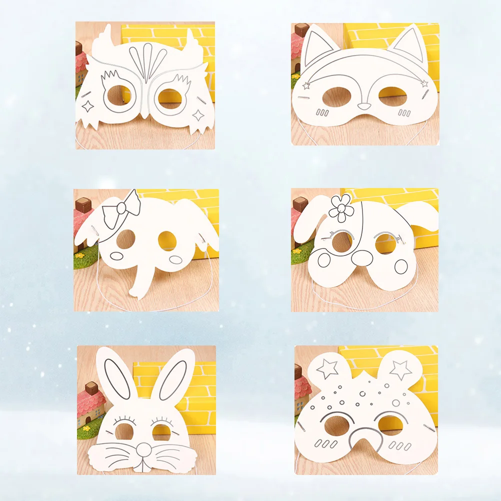 24 pçs máscaras de animais em branco diy artesanato para crianças pintura decorada glitter gemas festa favores aniversário zoológico atividade arte