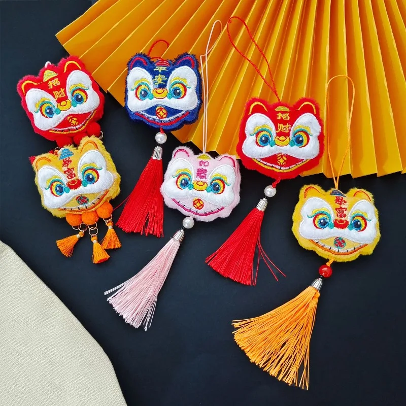 Lion Awakening Pendant Cute Plush Chinese Style Decoration Bag Pendant Keychain Red Decorative Mascot