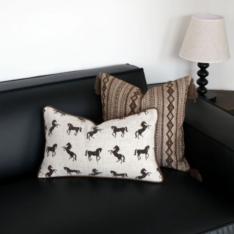 30x50/45X45CM Brown Antique Throw Pillow Cover Homestays Light Luxury Waist Cushion Cover Decor Home Decorative Pillowcase