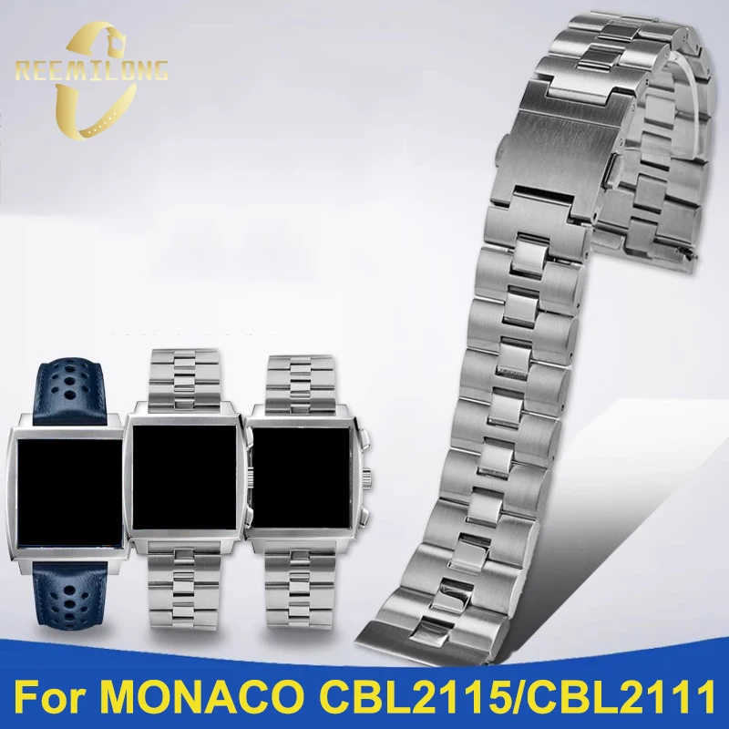 Stainless steel watchstrap 22mm High-quality Arc interface metal silver men watchband chain For Tag Heuer Monaco CBL2115/CBL2111