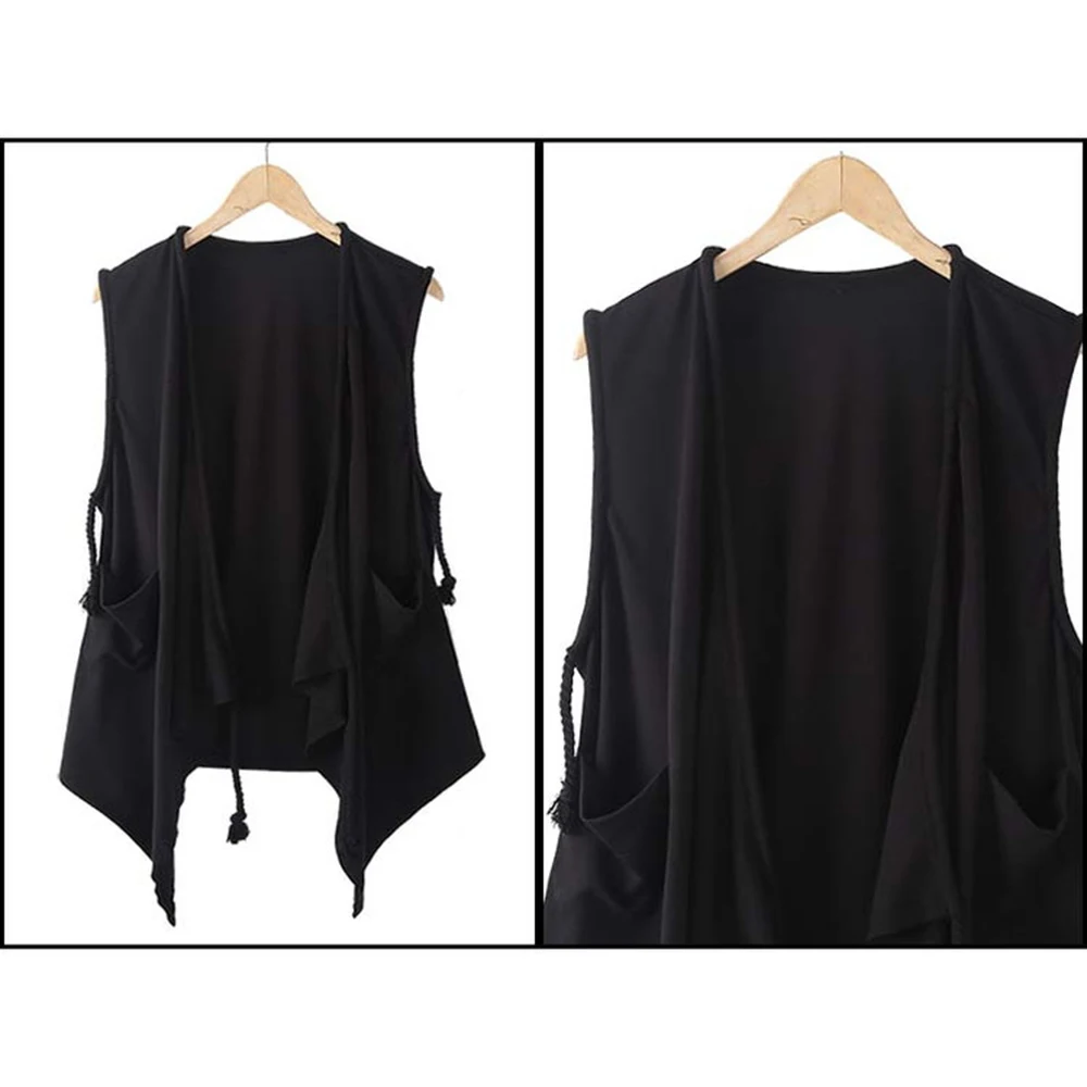 Men'S Irregular Rope Decorated Cardigan Vest Streetwear Fashion Youth Trendy Outdoor Versatile Tank Jacket Men'S Clothing 2026