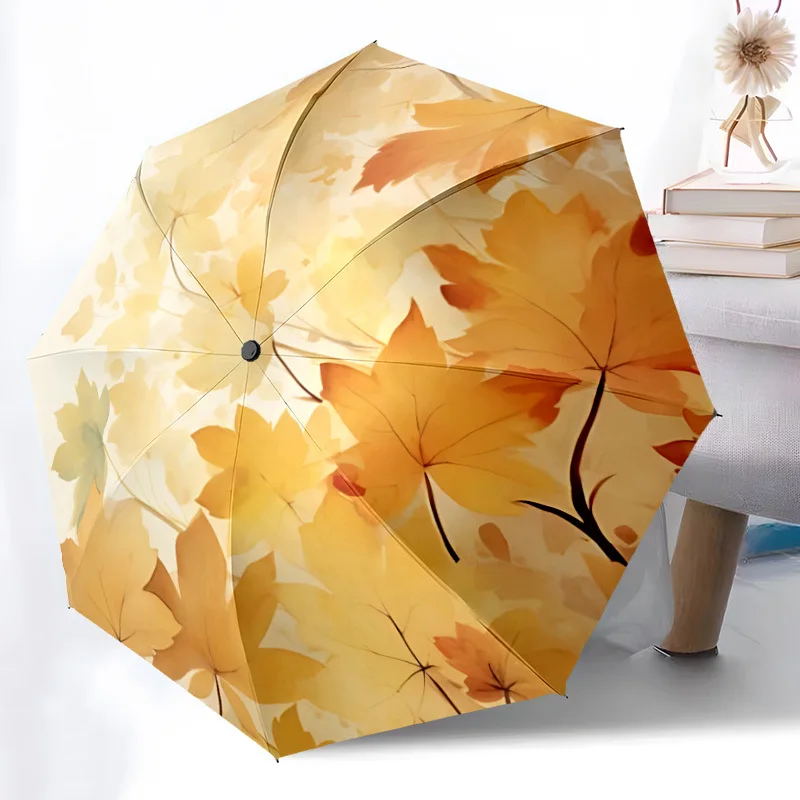 

1pc Autumn Leaves Automatic Open/close Folding Compact Umbrella, 8-Rib Sturdy Canopy, Lightweight Portable, Everyday Use, Gift