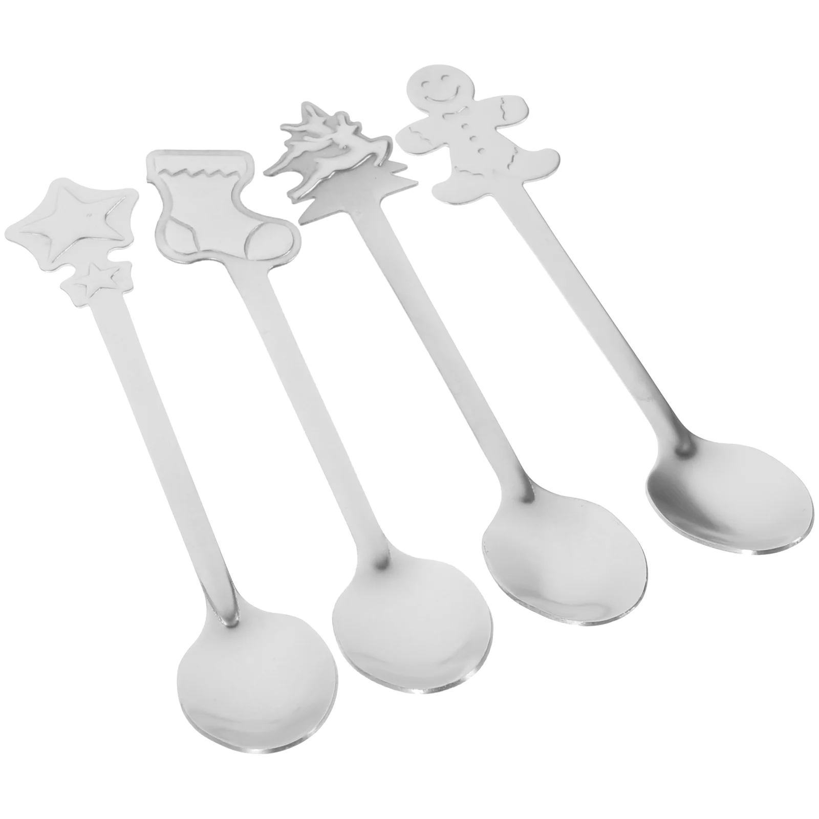 4 Pcs Hot Chocolate Station Christmas Spoon Coffee Spoons for Bar Silver Stainless Steel