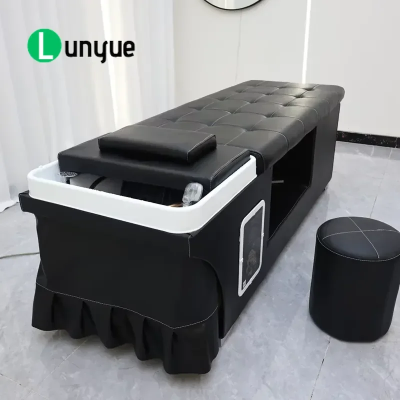 Modern Multifunctional Reclining Beauty Shampoo Basin Bed with Head Massage Synthetic Leather Wood Frame for Spa Hair