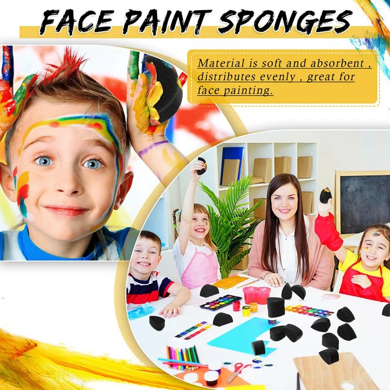 Face Paint Sponges Face Painting Black Sponges High Density For Art Work And Body Paint (24 Petals + 24 Half Moon) Durable