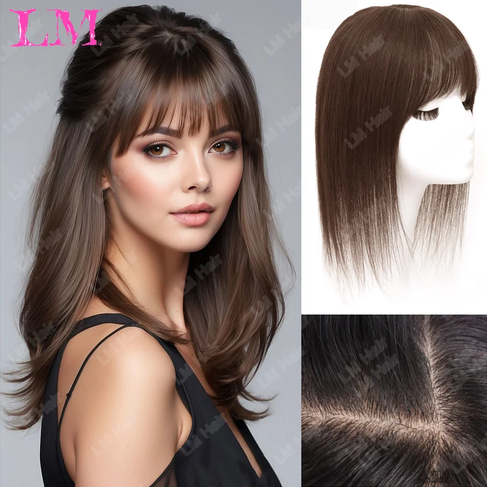 

LM Hair Toppers with Bangs for Women Synthetic 6x6 Top Hairpieces Wigs Long Striaght Clip in Hair Extension