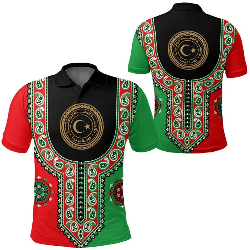 Libya Flag Map 3D Printed Polo Shirts For Men Clothes Fashion Africa Country POLO Shirt Casual Dashiki Short Sleeve Boy Jersey