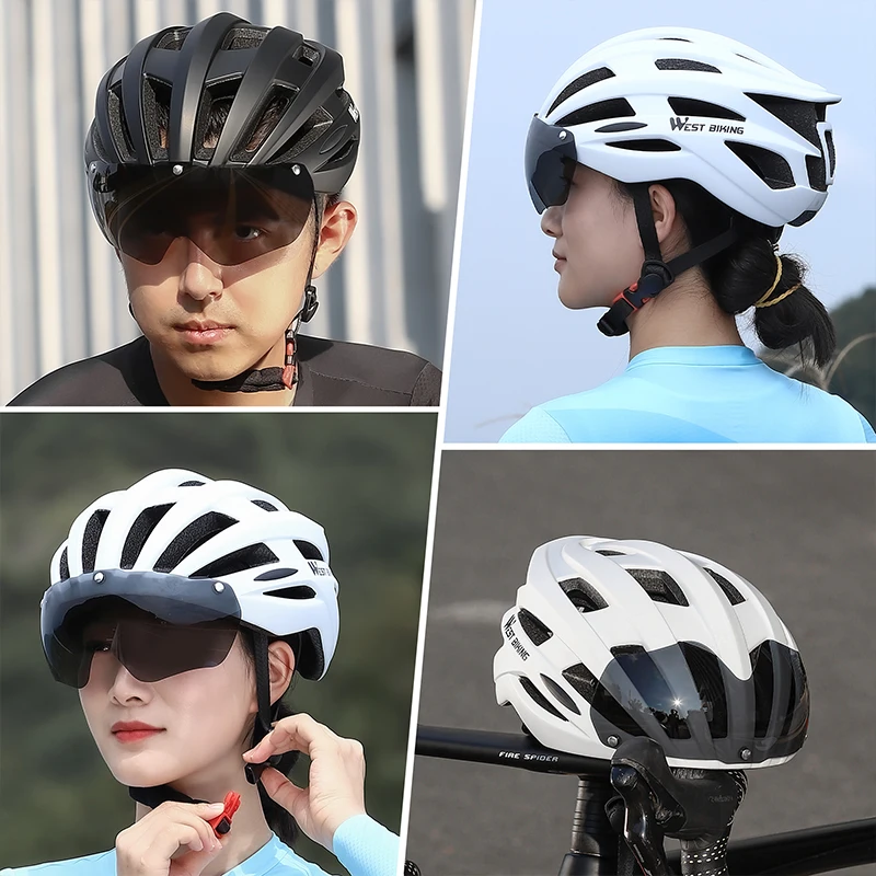 WEST BIKING Bicycle Helmet Cycling LED Light Rechargeable With Widened Magnetic Goggles Safety MTB Road Bike Bicycle Helmet