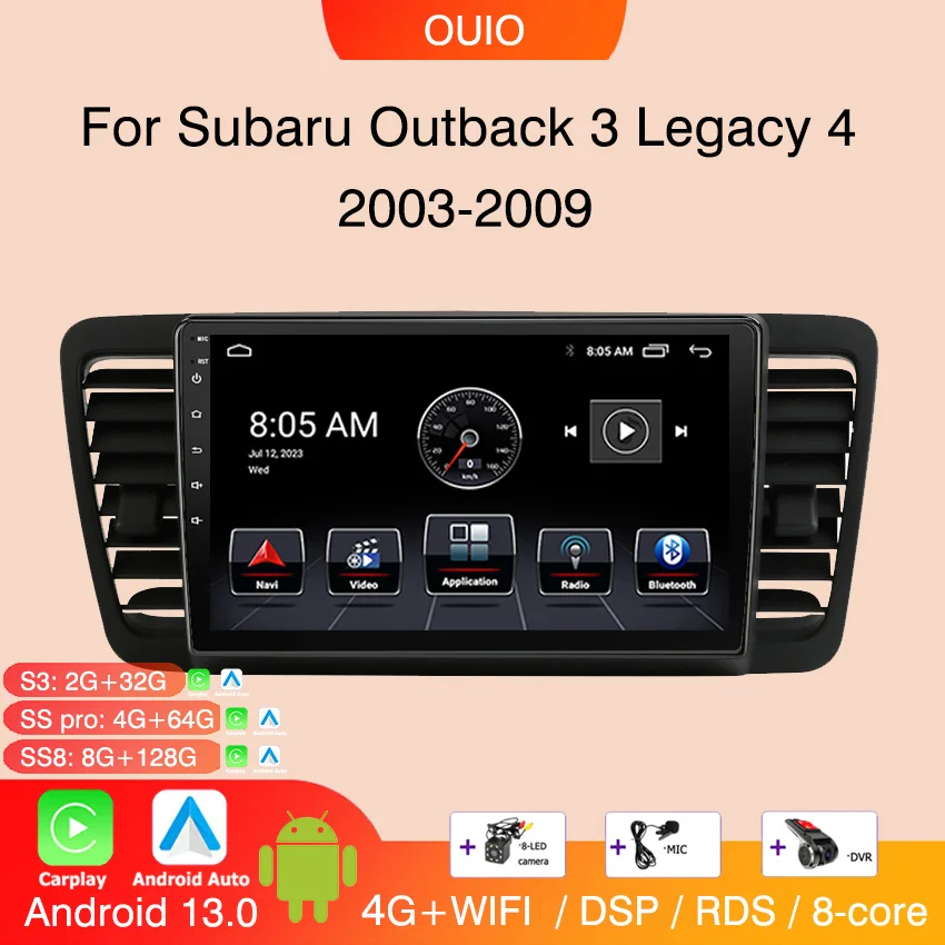 

Android 13 radio For Subaru Outback 3 Legacy 4 2003 2004-2009 Car stereo Multimedia Video Player carplay Auto GPS Navigation