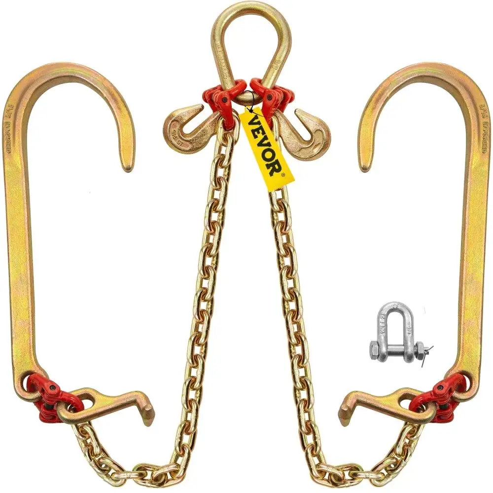 

V Bridle Chain 5/16 In x 2 Ft Grade 80 V Bridle Transport Chain 9260 Lbs Break Strength TJ Hooks Crab Hooks