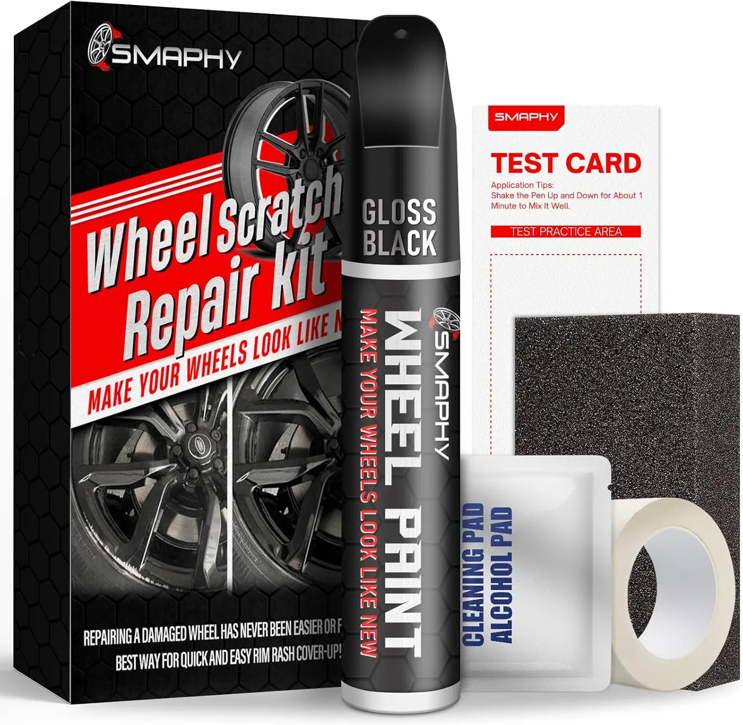 

Gloss Black Wheel Scratch Repair Kit - Fix Curb Rash, Scratches & Scuffs Easily with Universal Black Touch Up Paint