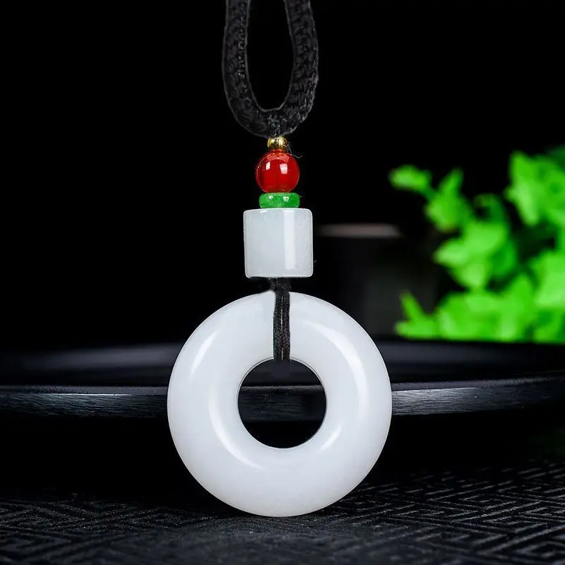Collar de Donut de Jade blanco de nefrita Natural, joyería fina para mujer, collar de borla con colgante de calabaza de Jade Hetian chino genuino