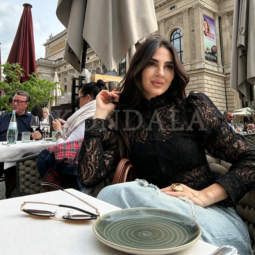 KONDALA 2026 Spring Autumn Elegant Luxury Lace Women Black Blazer Literary Office Lady Holiday Date Nightclub Ladies Blazers
